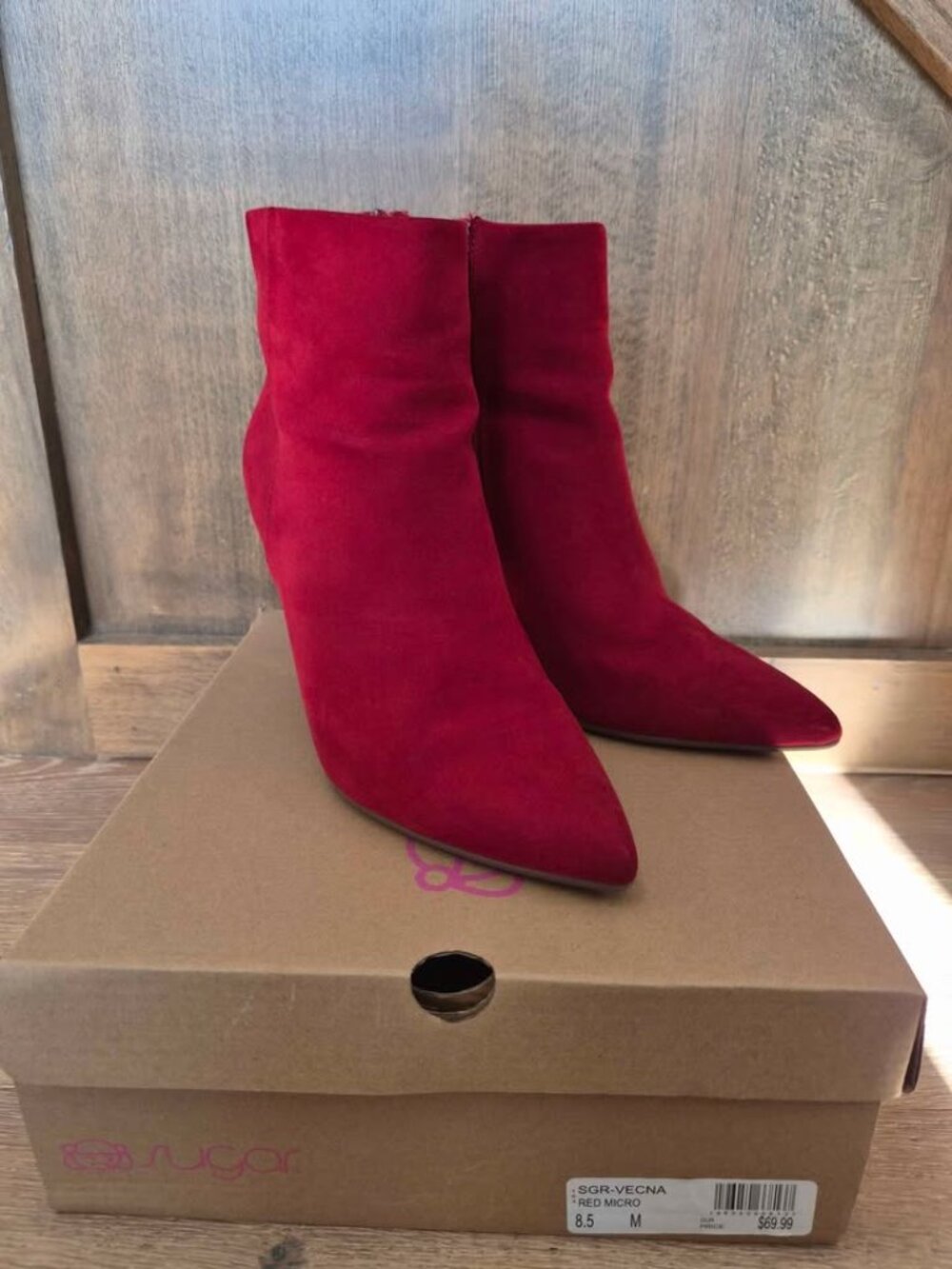 Sugar Red Vecna Ankle Boots Size 8.5